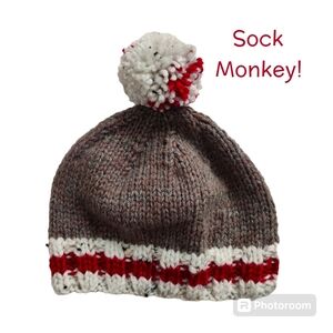 Kids Hand Knit Sock Monkey Beanie hat